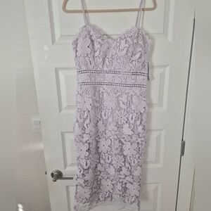 Lace Floral Spaghetti-Strap Midi Dress in Light Lavender